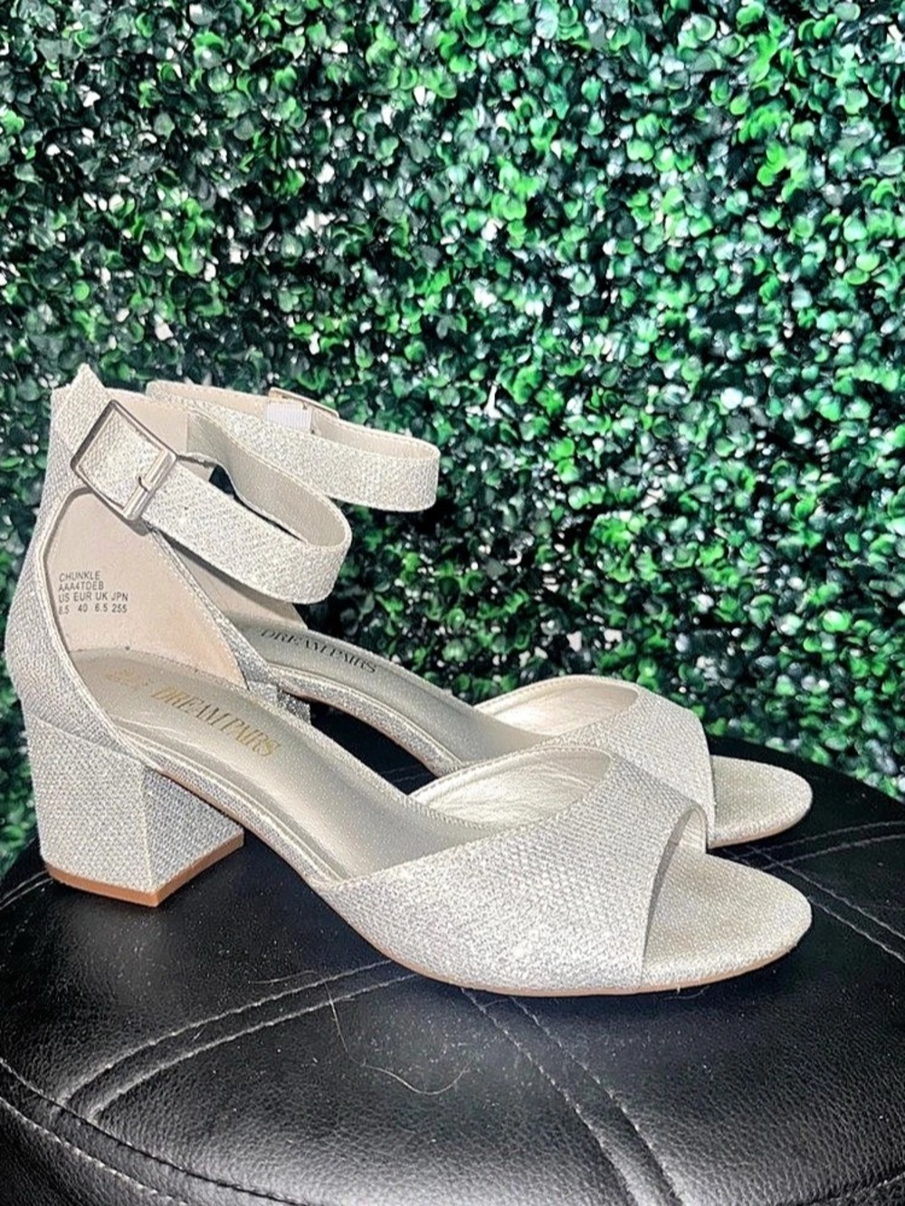 Chunkle Glitter Ankle Strap Heels Silver US 8.5 Like